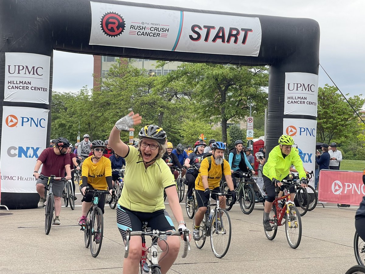 cyndypatton's tweet photo. It was nice until it wasn’t! Despite the rain, hundreds cycled for @UPMCHillmanCC in the inaugural @R2C_Cancer to raise funds for #CancerResearch. Inspiring! https://t.co/Mt4NhIJryT