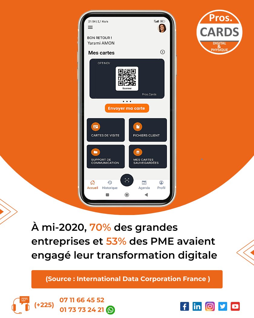 LE SAVIEZ-VOUS ?

À mi-2020, 70 % des grandes entreprises et 53 % des PME avaient engagé leur transformation digitale

Source : International Data Corporation France 

Suivez la page @Proscards pour plus d'infos sur la #TransformationDigitale