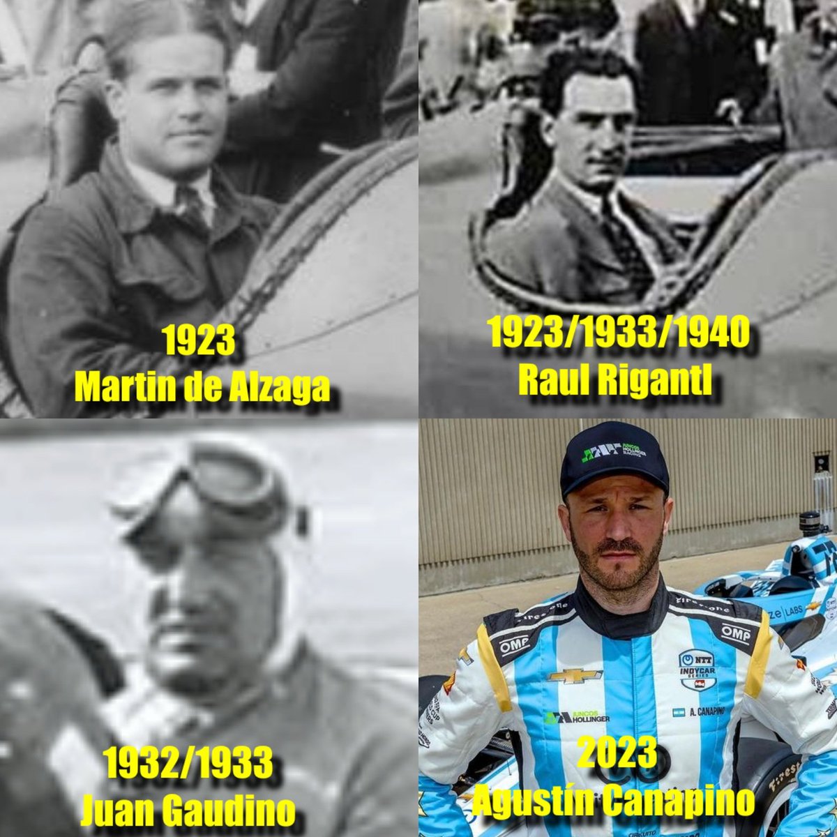 #Indy500 Una vez más la historia se escribe delante de nuestros ojos. <a href="/agustincanapino/">Agustín Canapino 🇦🇷</a> se convertirá en el cuarto argentino en correr la carrera más importante del mundo 100 años después de Martin de Alzaga y Raúl Rigantl. ¡Felicitaciones! #Indy500xESPN #INDYCAR
