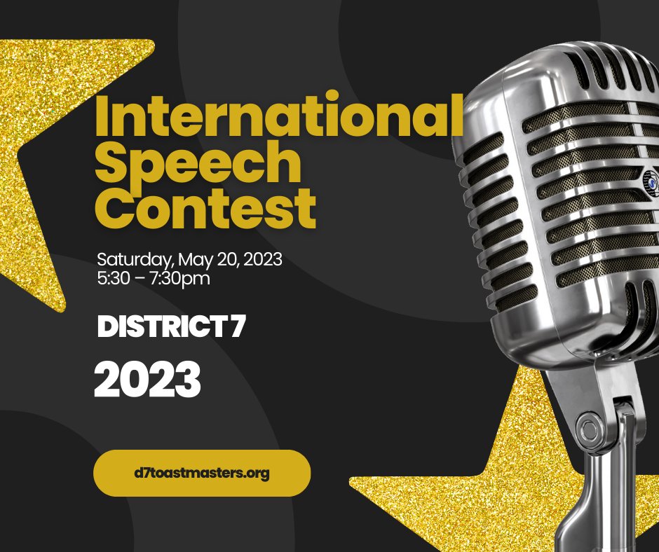 We are in the home stretch and the grand finale International Speech Contest starts at 5:30! Remember it is at this link - d7toastmasters.org/mec-events/dis…