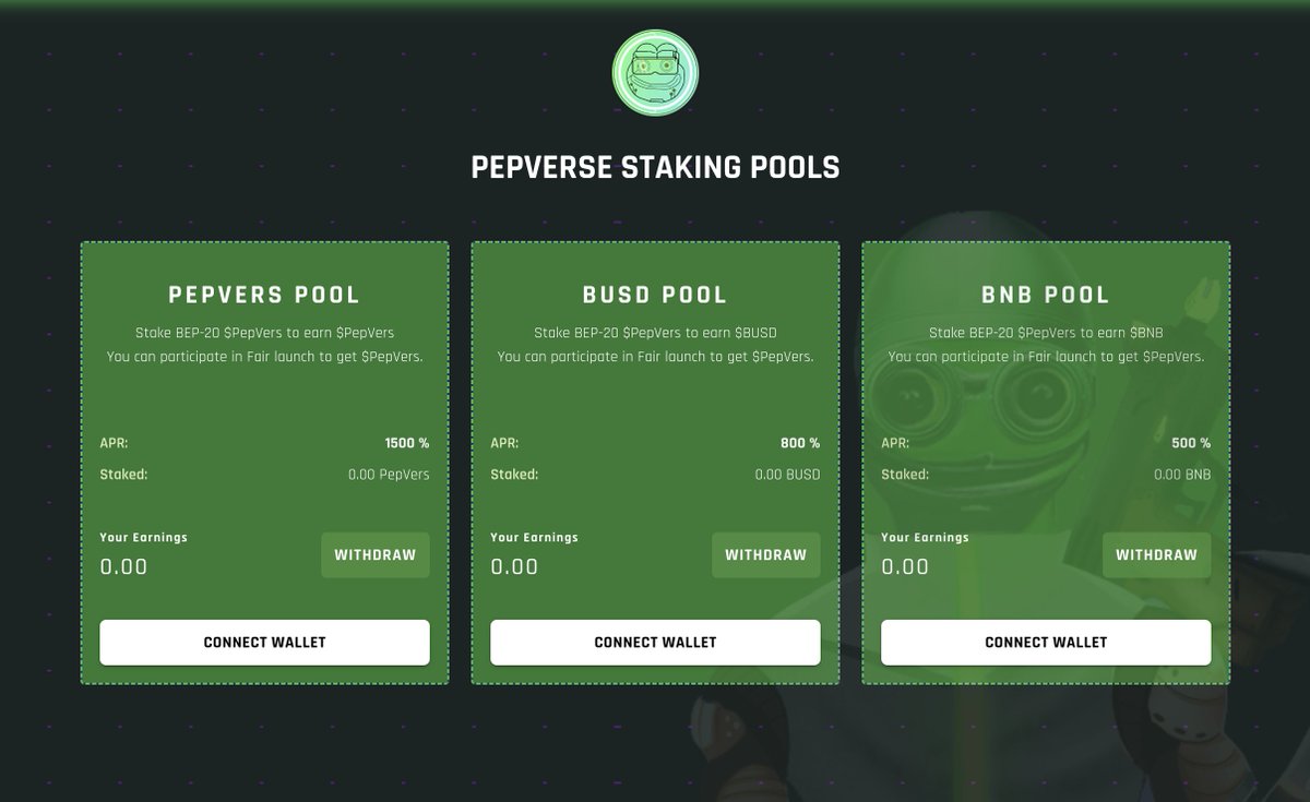 Pepverseio's tweet photo. 🐸PepVerse truly believe in transparency and community success🐸
🐸Distribution of Fairlaunch Funds:
1️⃣liquidity 51%
2️⃣BNB Staking Pool: 10%
3️⃣ BUSD Staking Pool: 9%
4️⃣PEPEVERS staking pool: 10%
5️⃣CEX listing 10%
6️⃣ Marketing 10%
✅Staking Contracts deployed!
#PEPE #PepVers https://t.co/8XR8TKheaY