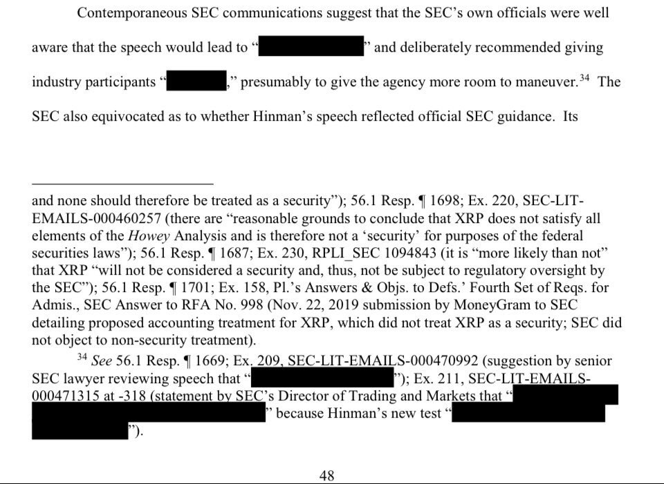 JohnEDeaton1's tweet image. I think they were included but not all referenced in the brief in argument. 

BUT I MISSED THIS EVEN THOUGH I TWEETED IT OUT. 

Read the footnote: 

Exhibit 220 is part SEC emails: XRP is mentioend and that there are reasonable grounds XRP doesn’t satisfy ALL Howey factors. HUGE.