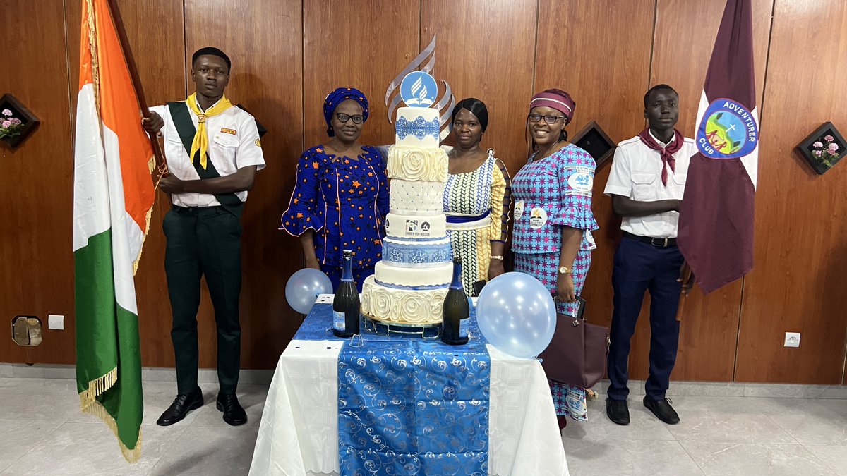 West-Central Africa Division shared a Seven-Tier cake for the 160th Anniversary of the Seventh-day Adventist Church this Saturday May 20, 2023 in Abidjan, Côte d'Ivoire. A Special Adventurers' Day !

#AdventistMission #Adventist #IWillGo #UnityIdentityMission