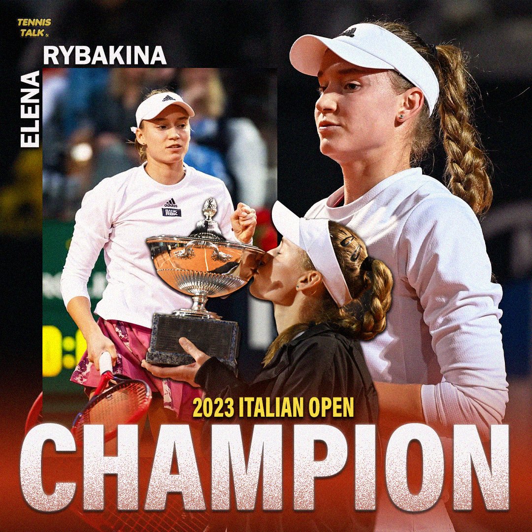 Tennis Talk on X: Elena Rybakina wins the 2023 Italian Open  (@InteBNLdItalia) in the Women's Singles Final, and Anhelina Kalinina  (@angie_kalinina) retires due to an injury, 6-4, 1-0. 🏆🏆 Congratulations,  Rybakina! 👏 #