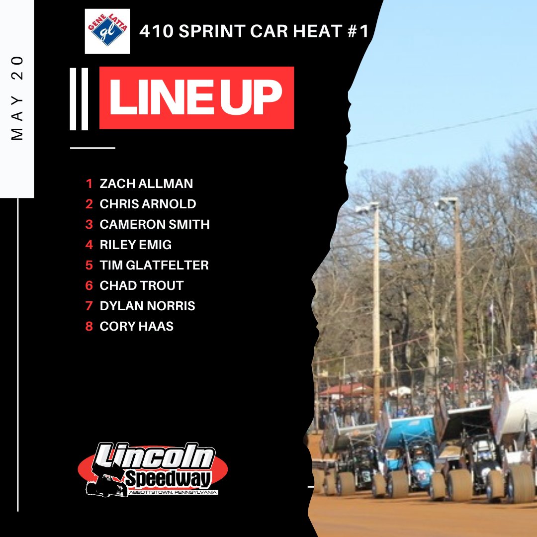 lincolnspeedway's tweet photo. 410 Sprint Car Heat Race Line-ups https://t.co/QtijevRz3O