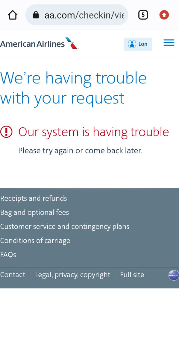 RickerDynamics's tweet image. Aa.com had been fine until we get this error and the rude rep says their system is fine and hing up on us! QRIQHM