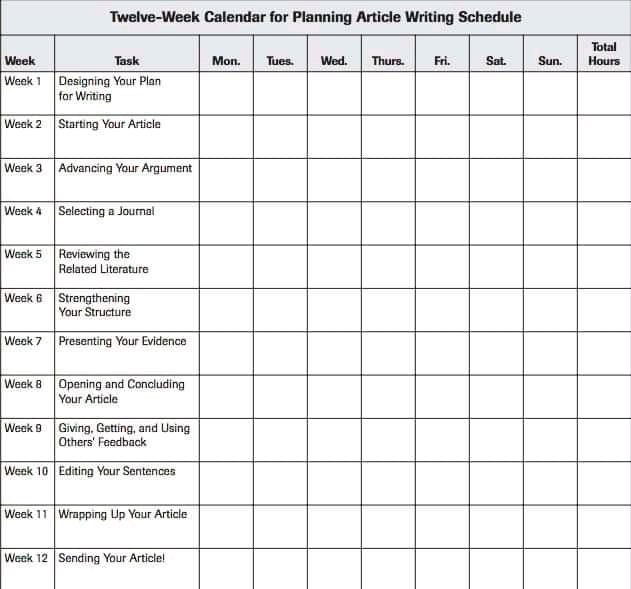 🔸 لايوجد شيء سهل بالمقابل لايوجد شيء صعب، فصل من كتاب يشرح للباحثين كيف تصمم خطة كتابة writing plan لمساعدتك في كتابة وتقديم مقال article في مجلة في 12 أسبوعًا، تخطيط وتنظيم الوقت عامل اساسي للباحثين،