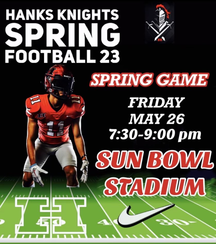 Coach_Veliz's tweet photo. Just 6 days away, the Knights will be under the Sun Bowl lights! Come out and see the 2023 version of @Hanks_Football. #RiseAndConquer @JMHanksHigh @RCadena2001LTD @HanksCavaliers @YISDAthletics1 https://t.co/SKxFk4zDQY