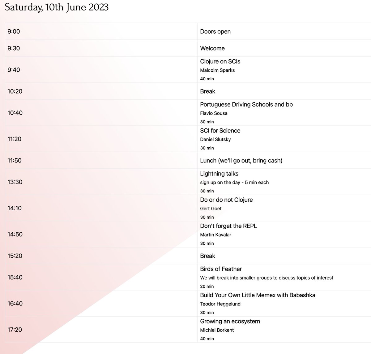 borkdude's tweet image. The schedule is live! #babashka_conf
babashka.org/conf/schedule.…
#clojure #babashka