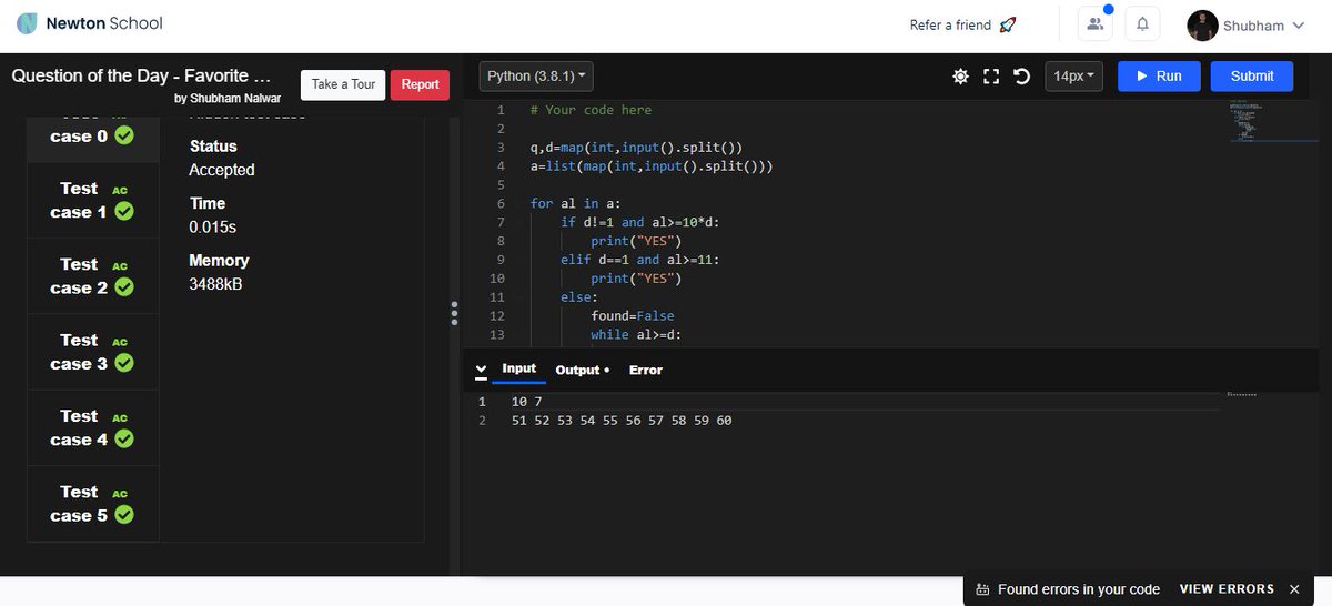 NalwarShubham's tweet image. Hi Folks, I have completed #Day36 of #101DaysofCode Challenge with
@NewtonSchoolHQ

QUESTION OF THE DAY: Favorite digit 
Discord: ACEane#9964         #nsdiscord #codewithns #101daysofcodens