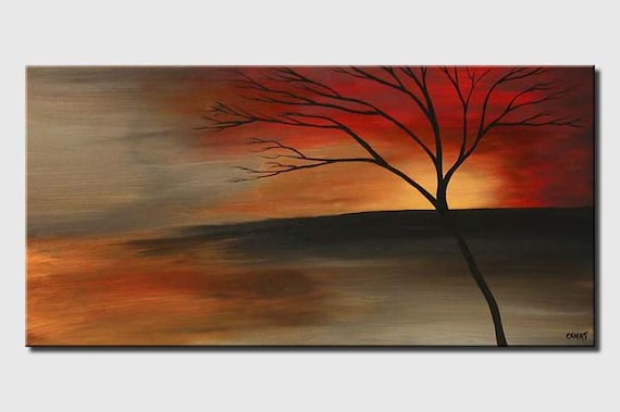 Modern Landscape Painting - Acrylic on Canvas etsy.me/45l4PtO #landscapepainting #bloomingtreeart #treepainting #modernpainting @etsymktgtool