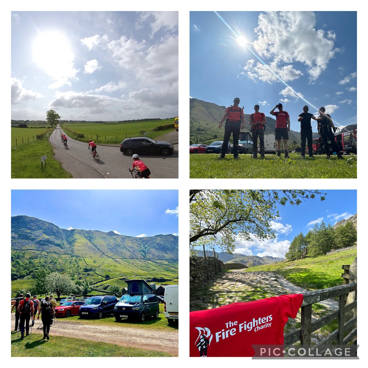 Scorching hot day today for the team from <a href="/HWFire/">Hereford & Worcester Fire and Rescue Service</a>BGrove @HWFire as the complete a 44 mile bike ride followed by conquering Scafell pike and then another bike ride all in aid of the <a href="/firefighters999/">Fire Fighters Charity</a>