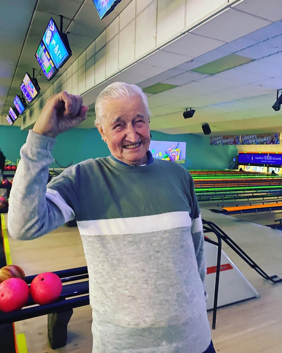 ShellyLou79's tweet photo. When your grandad is 90, but he doesn’t want to miss out on bowling and even scores three strikes https://t.co/1AuVZVcpcz
