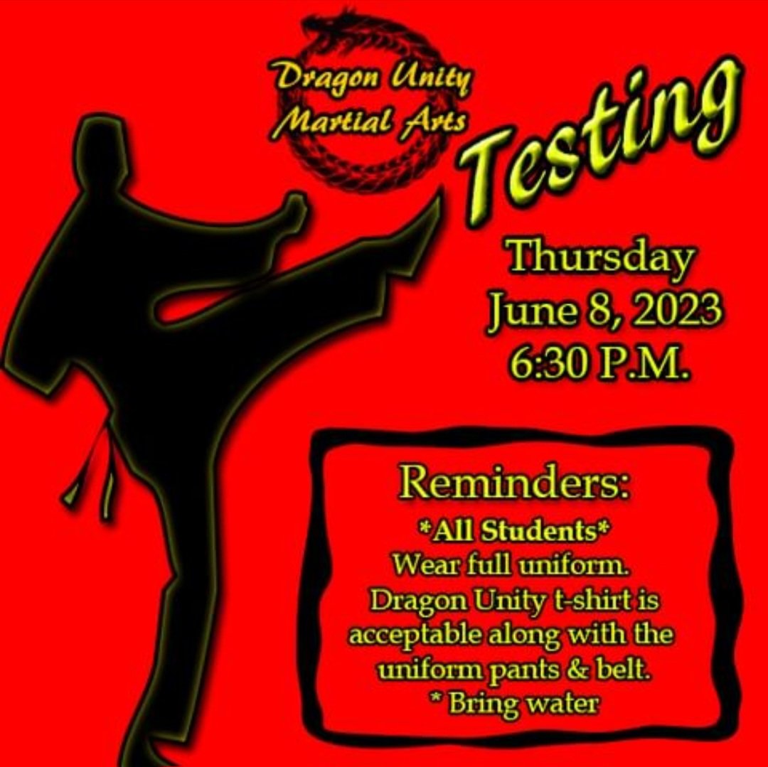 dragonunityma's tweet photo. The next testing date has been officially announced! #dragonunityma #masonmi #martialarts #belttesting #tkd #karate https://t.co/UCiUhrvLAp