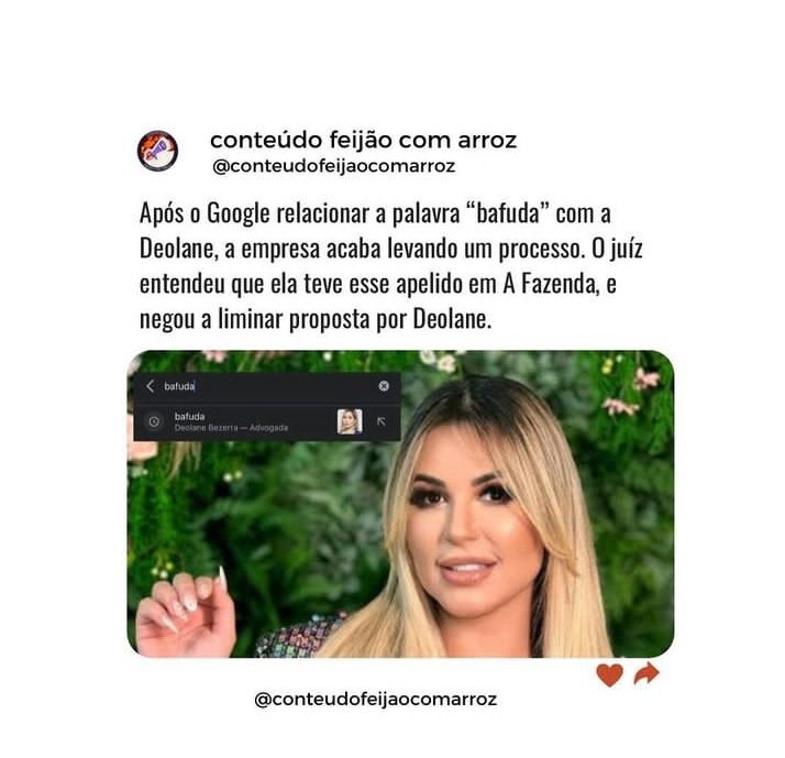 ConteudoCFA's tweet photo. #Deolane #Google #Processo #bafuda https://t.co/0JTTlvxzVs