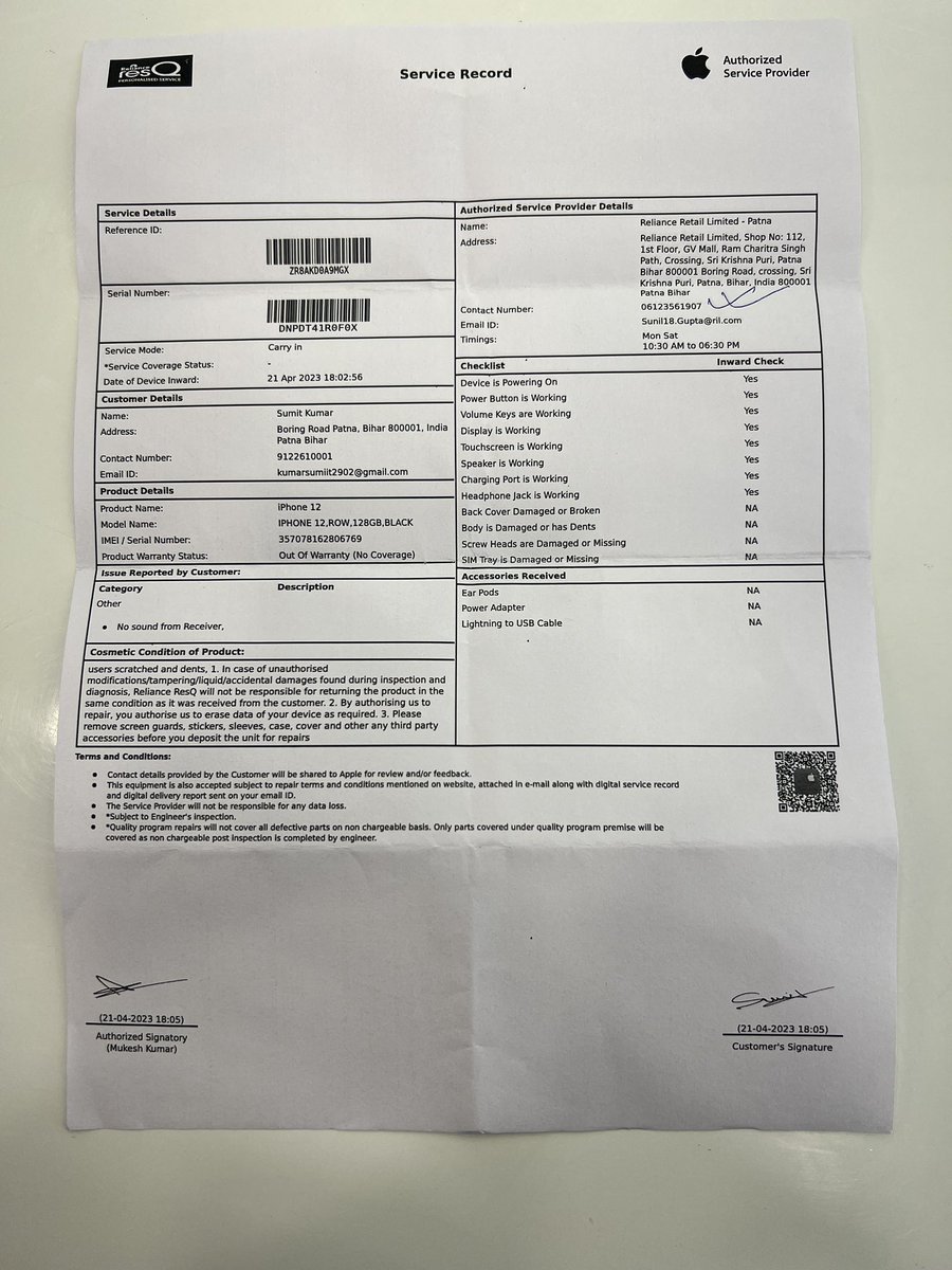 imsumitbhaiyaji's tweet image. #appleindia #appleservicecentre #teamcook #cookteam #jagograhakjago #Apple One off your service centre is charging 22 k and another one is repairing free why this happened I’m also sending a mail pls read and reply 1/5