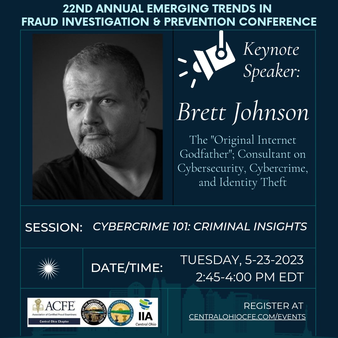 CentralOhioCFE's tweet photo. What motivates attackers? How do they pick their targets? How can you protect yourself? Register for our conference and find out from Brett on Tuesday! Register here: https://t.co/4yY7icjo30
#coacfe #centralohioacfe #emergingtrendsconference #cybercrime #cybersecurity https://t.co/I94Q5KDuNG
