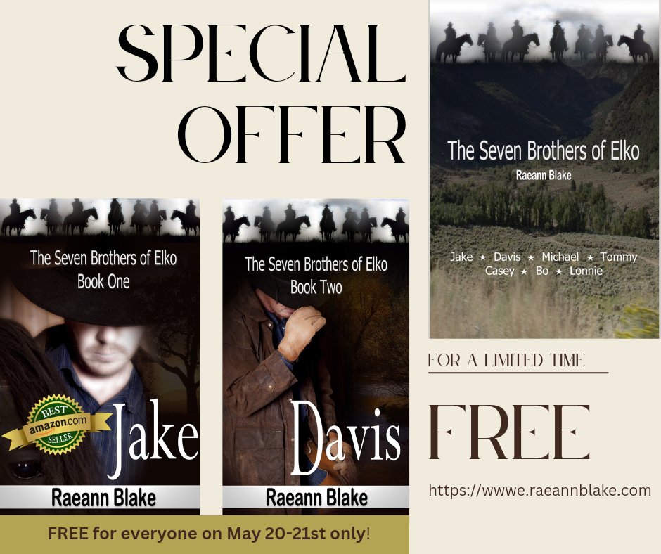 Jake and Davis Reardon started it all. Grab your FREE copies on May 20-21. Let them tell you how they became the first of The Seven Brothers of Elko.  bit.ly/3pJAoNm #TheSevenBrothersofElko #bynr @AvidReadersCafe @ReaderFaves @newbooksplease @AMZ0NE @Kindlbookreview