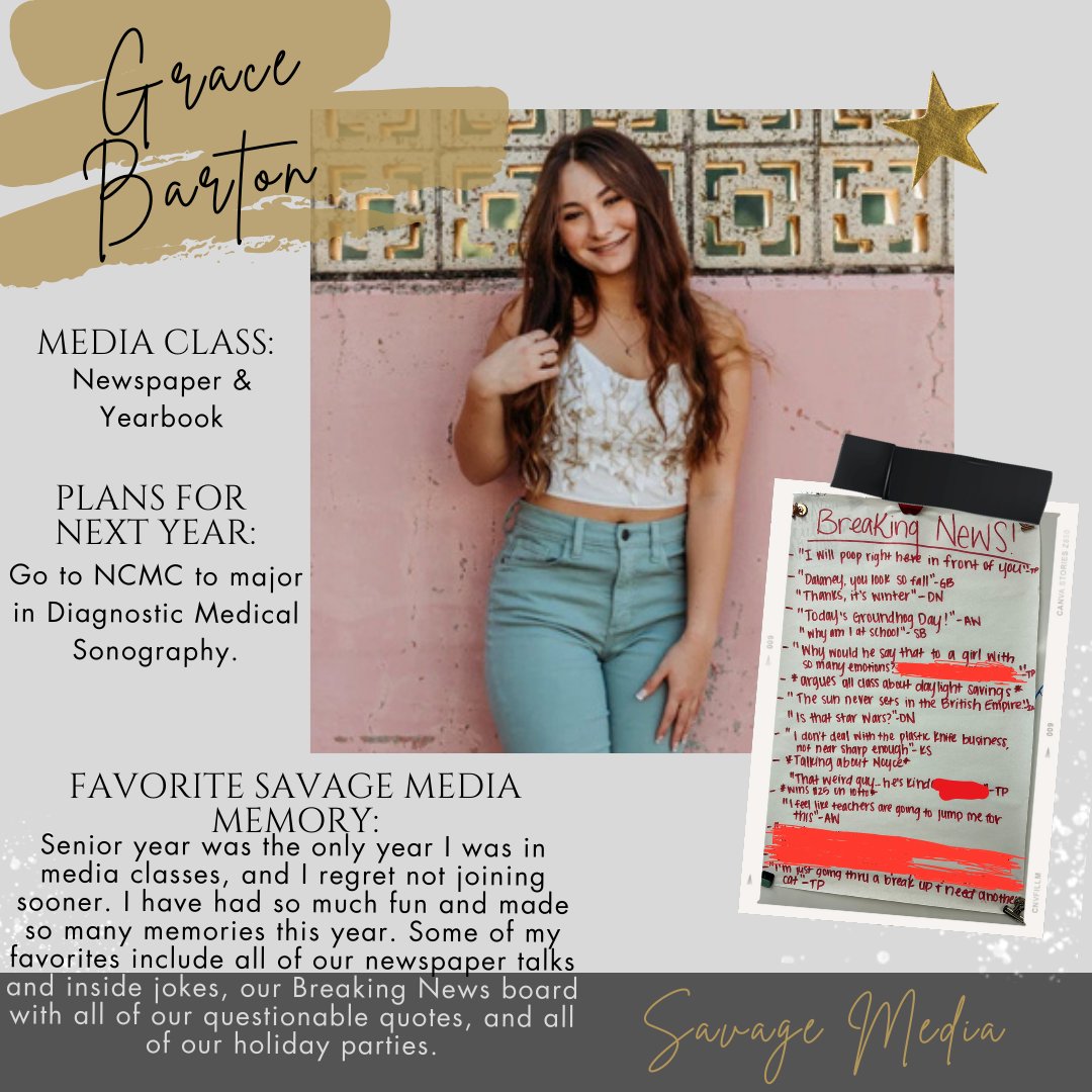 Congratulations to Savage Media Senior, Grace Barton 💛🖤
