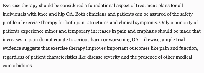 a_bricca's tweet photo. 9/10: TAKE HOME MESSAGE
Exercise therapy is a foundational aspect of treatment plans for all individuals with knee and hip OA. #firstlinetreatment https://t.co/Eupa9dCFPT