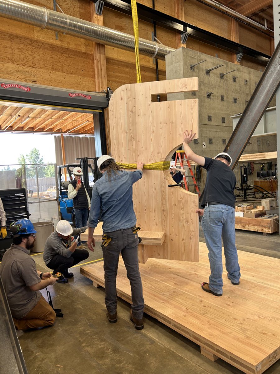 We're here on a beautiful sunny Saturday afternoon with architecture faculty from all over the US, building a mass timber pavilion together in our Emmerson Lab #tallwooddesignbuild2023