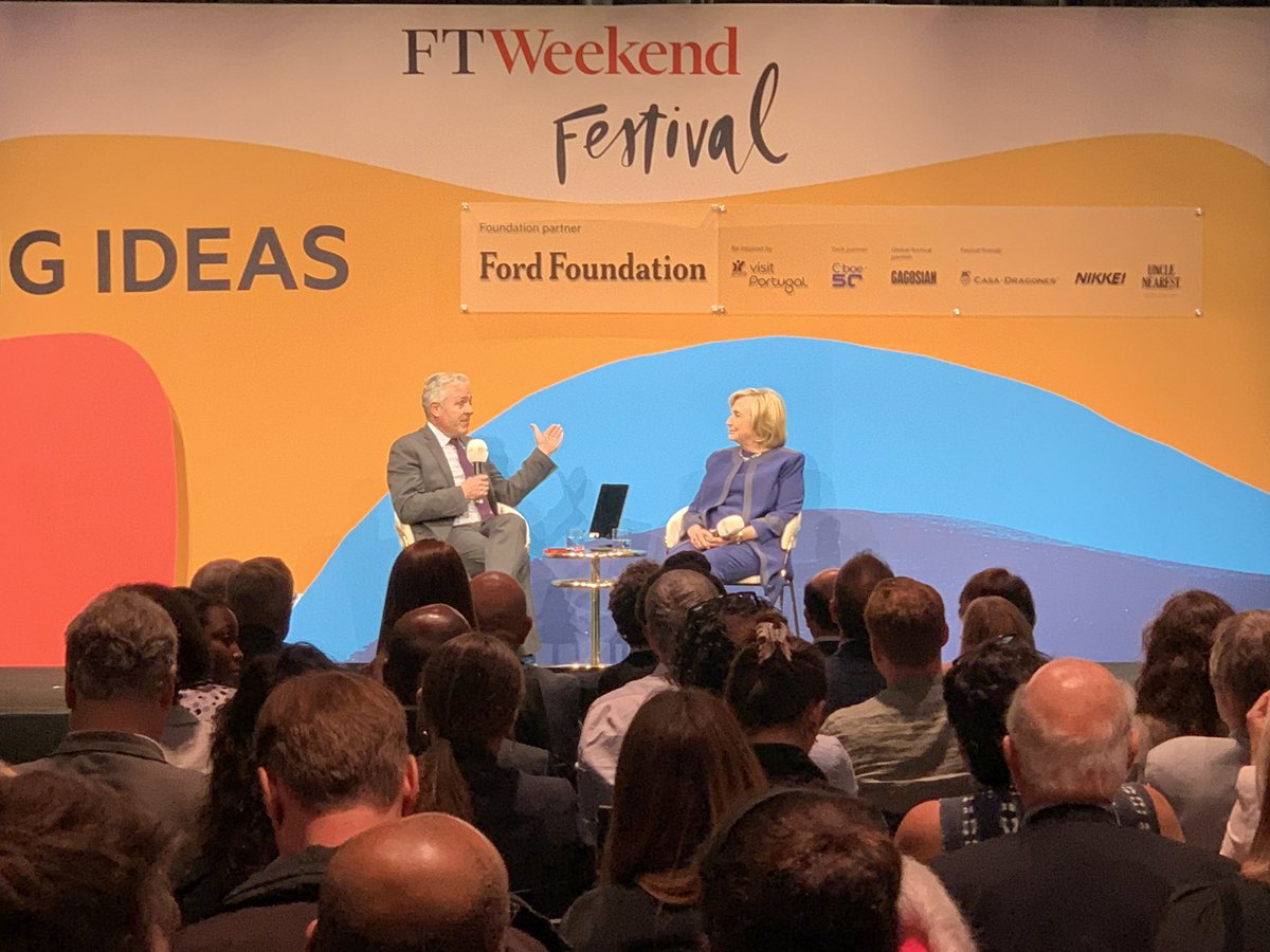 @HillaryClinton on Putin in #FTWeekendFestival talk today: 

“Putin is a short guy who works out all the time and likes to show his disdain for women. He’s always manspreading.”