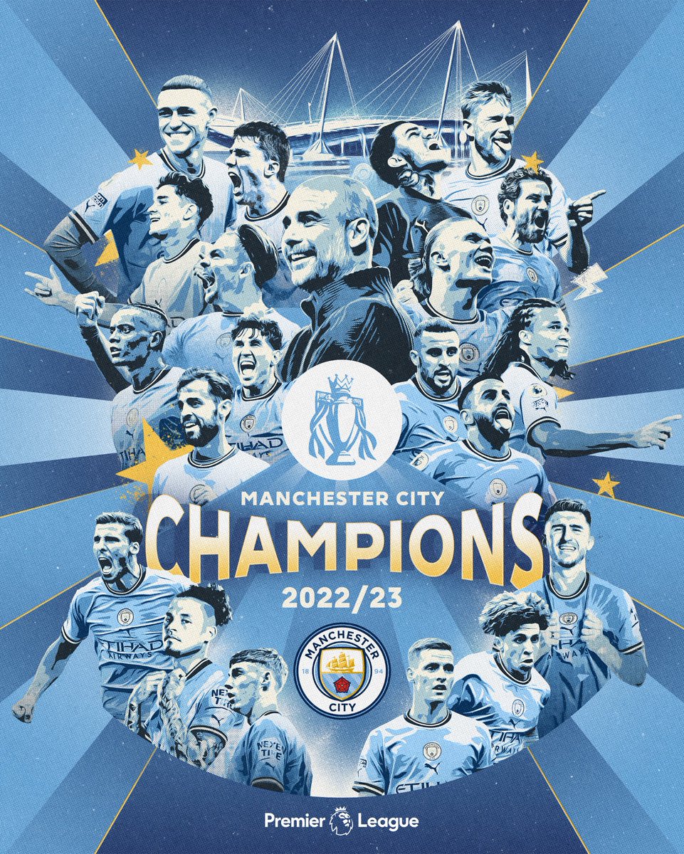 🏆 El Manchester City se corona campeón de la Premier League 22-23. 5 de las últimas 6. 
Enhorabuena a los Citizens!