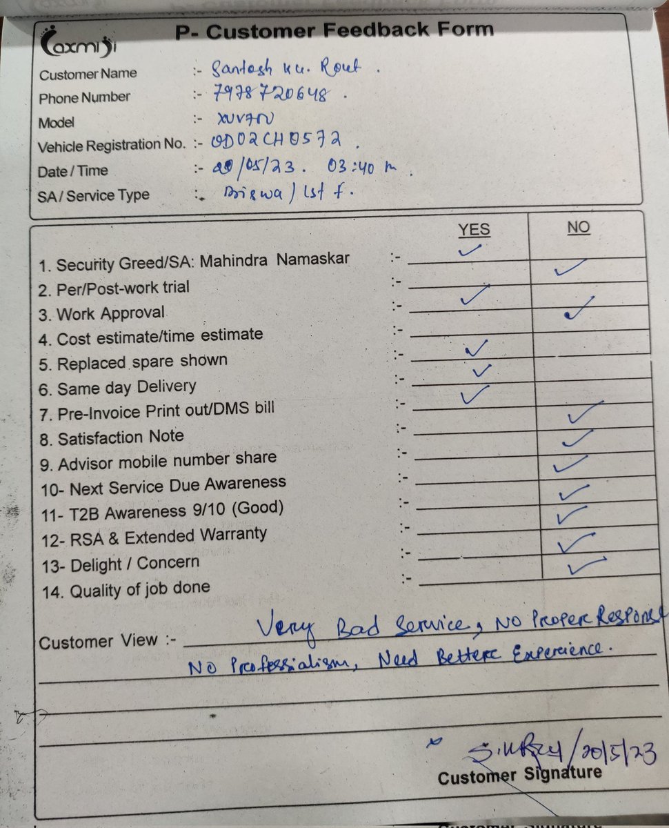 SandipR42851553's tweet image. @18002096006
I have scheduled my first service of my XUV700 at Siddhi Laxmi Motors, Angul, Odisha. But unfortunately the service i received in workshop is horrible. Full of unskilled, careless technicians and Non responsive managers. #XUV700 #mahindraservice #mahindrasuv2023