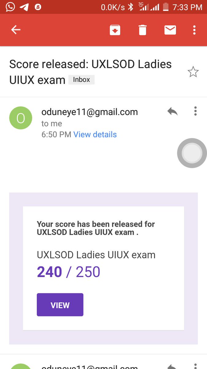 And yes! My exam score! Getting 240 is not child's play, you'll know the instructor did  his job well. This is a huge starting point to my tech journey and here's me saying a very big thank you to @UXLSOD @ladykachi1 @OluwafemiDsgn .