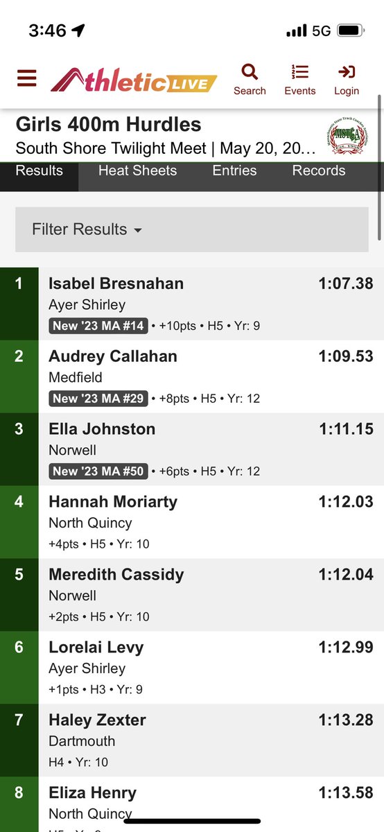 CoachStGermain's tweet photo. First and 6th place for Isabel and Lorelai in the 400H. @MSTCA1 @ASRHSAthletics #HAVEADAY https://t.co/IZXyUtWoS4