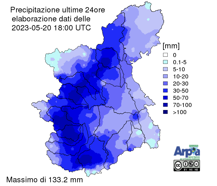 ArpaPiemonte's tweet photo. Nelle ultime 12 ore si sono registrate precipitazioni cumulate di circa 40-60 mm sulle fasce pedemontane di Biellese, Torinese e Cuneese con picchi di 85,8 mm a Barge (CN), 74,8 mm a Camparient (BI) e 73,6 mm a Pian Audi (TO). L'aggiornamento delle ore 21 https://t.co/vZYWtX0B0I https://t.co/lZ1R8nPO1g