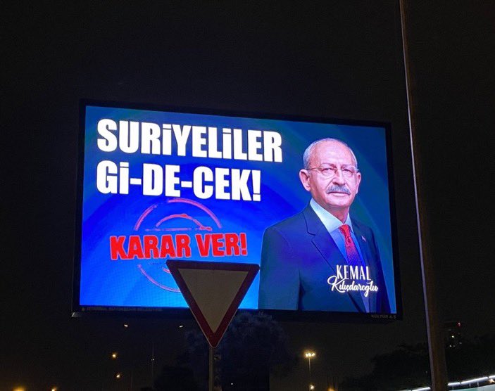 Kilicdaroglu new campaign slogan: "Syrians will go" 

Dear Turkish people. If we weren't chased by a mass murderer killing our children, raping our women, bombing our houses, gassing/Slaughtering /torturing /terrorizing/ taking our lands many of us would have stayed in our home.