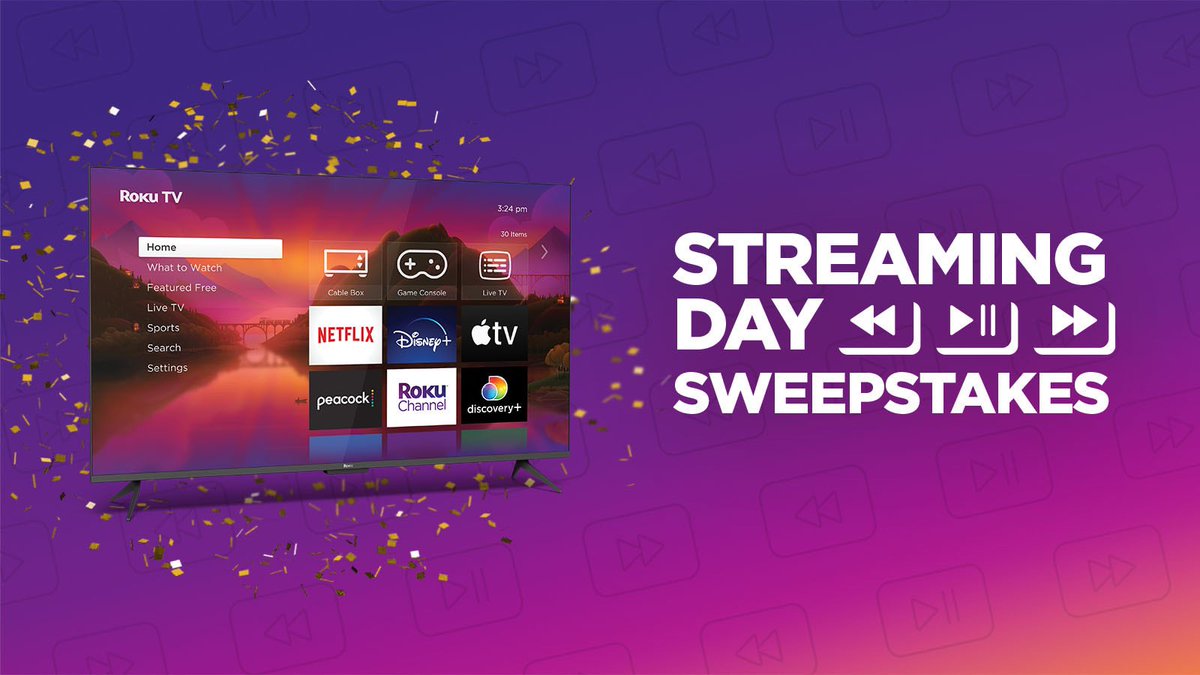 Roku's tweet image. 🚨 SWEEPSTAKES ALERT 🚨

Celebrate Streaming Day in style with your very own, brand-new:

🆕 Roku 55" Select Series 4K HDR Roku TV

To enter for a chance to win, simply tell us which movie or TV show you'd stream first using the hashtag #StreamingDay.