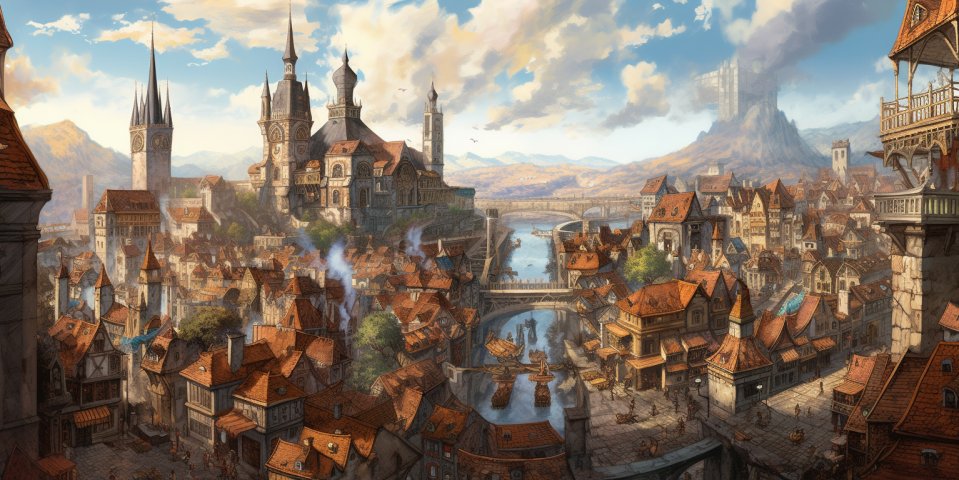 RPG_Pompts's tweet photo. The morning sun casts long shadows between the city's towers. Let the day's adventures begin! #RPG #TabletopGames https://t.co/6LbWuWqo5p