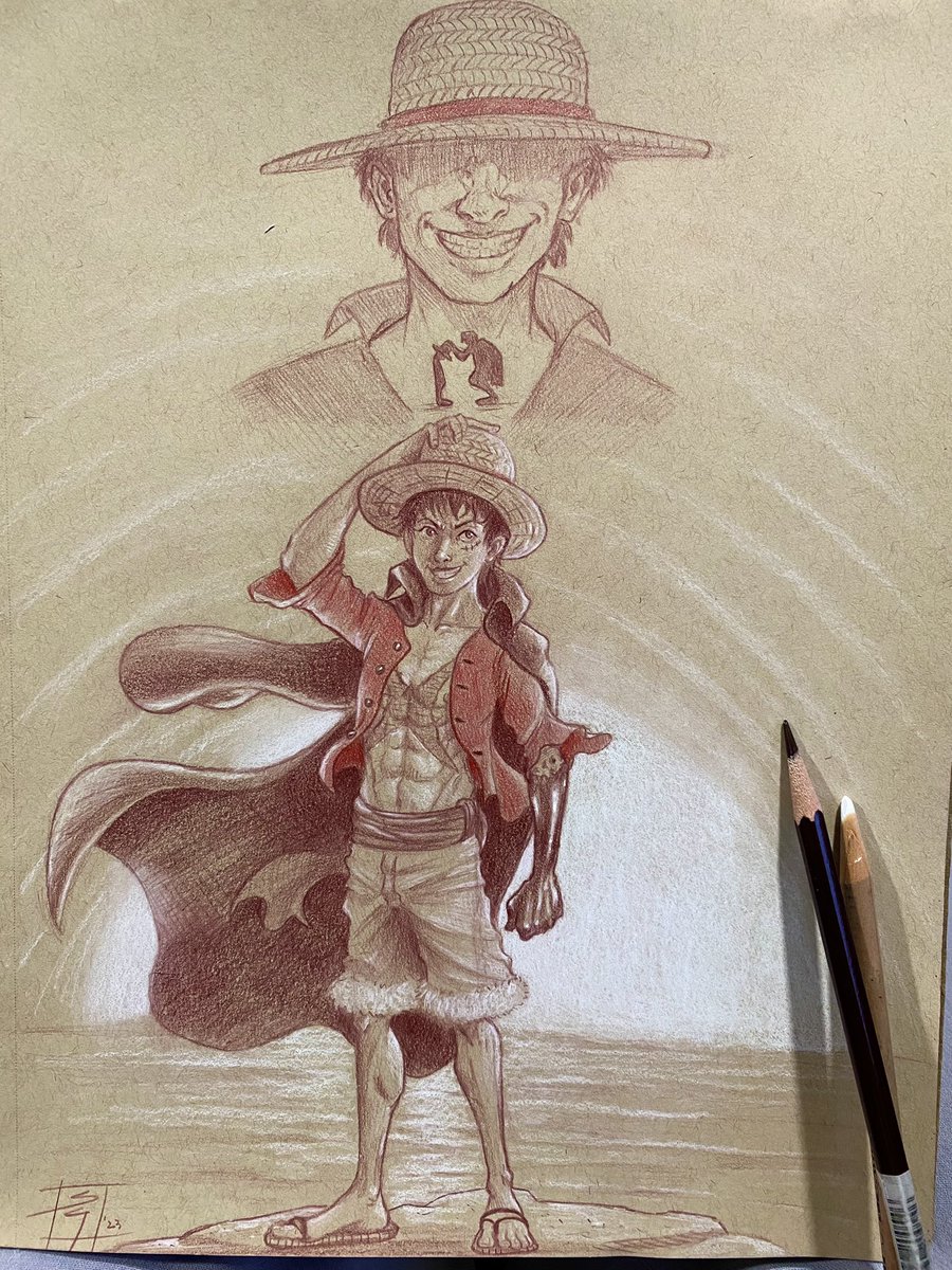 Finally drawing Luffy from One Piece. #onepiece #luffy #monkeydluffy #emperor #art #artist #drawing #draw #sketch #sketchbook #sketching #golddroger #mugiwara #shanks #haki #strawhat #strawhatpirates #pirates #scars #sun #dawn #fanatsy #illustration #pencildrawing