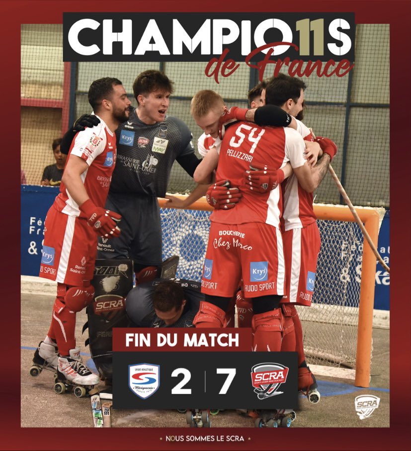 Nous sommes… 𝐂𝐇𝐀𝐌𝐏𝐈𝐎𝐍𝐒 𝐃𝐄 𝐅𝐑𝐀𝐍𝐂𝐄 ! 🤩🏆

En gagnant à Mérignac, le SCRA valide son sacre à 3 journées de la fin du championnat, le 1️⃣1️⃣ème de l’histoire du club ! Bravo à tout ce formidable groupe ! ❤️

#NousSommesLeSCRA 🔴⚪️