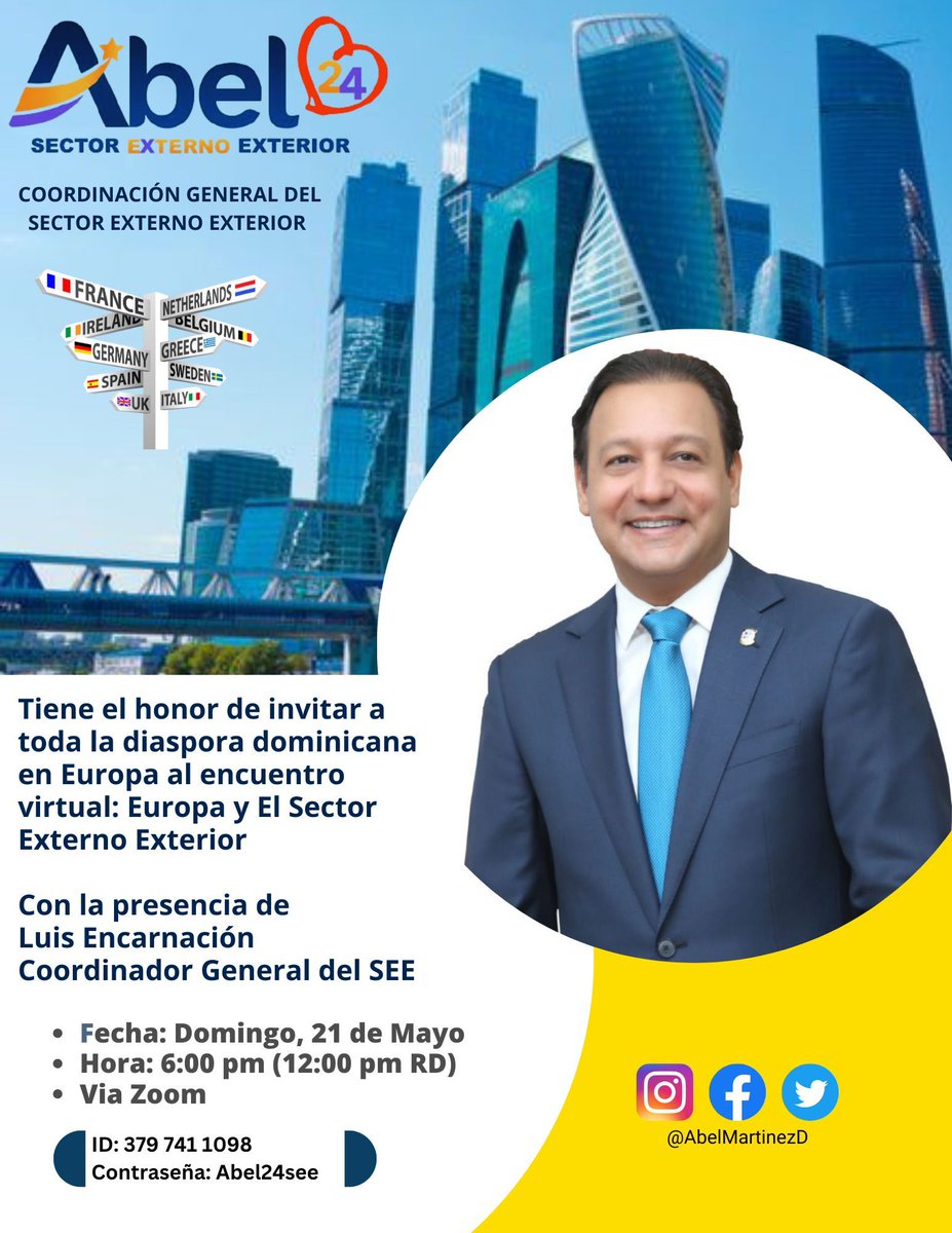 Dominicanos en ultramar sincroniza tu reloj con la hora dominina y no falte a esta invitación,  #UnetealproyectoAbel24, <a href="/AbelMartinezD/">Abel Martínez Durán</a> presidente.
