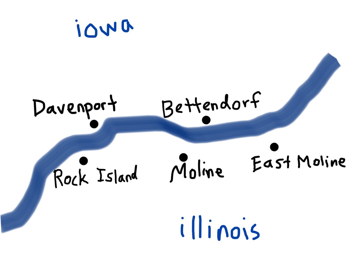 The *Quad* Cities is a cluster of *five* cities