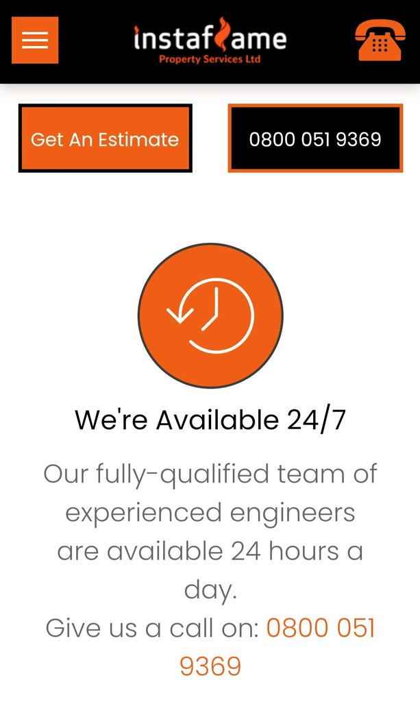 ⏰ We're Available 24/7 
Our fully qualified team of experienced engineers are available 24 hours a day.

☎️ Give us a call on 👇
0800 051 9369

🌐 instaflame.co.uk 

#Instaflame #24hourssupport #homeconstruction #home  #builders #brokenpipe #heating #wimbledon