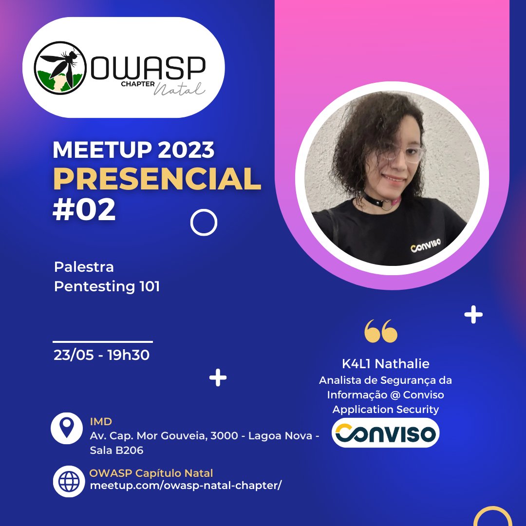 [Infosec]

Aquela palestra que foi cancelada tem uma nova data!

Irei palestrar sobre Pentesting dia 23/05 no IMD(UFRN). Pessoas de Natal, conto com vocês lá 🥰