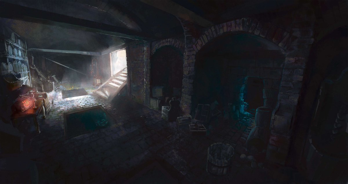 OvermareStudios's tweet photo. "Taking a deep breath, I trotted up the stairs, swung open the cellar door, and stepped outside."

WIP 3D Model &amp; 2D Concept of Sweet Apple Acres Cellar connecting Stable 2 to the outside world with first pass lighting. 

#Overmare #AshesofEquestria #FalloutEquestria #MLP #Pony https://t.co/ofwjborUji