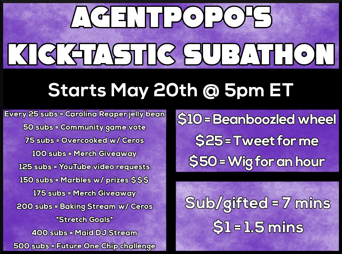 AgentPopo321's tweet image. My first ever Kick only stream and subathon all begins in 30 mins! Be there or be square.

Kick.com/AgentPopo