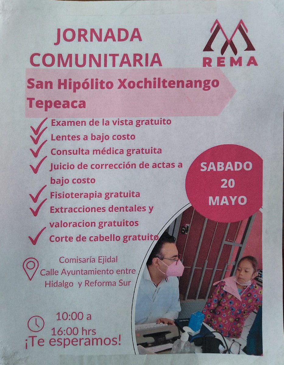 Jornada comunitaria REMA en San Hipólito Xochiltenango perteneciente al Municipio de Tepeaca.