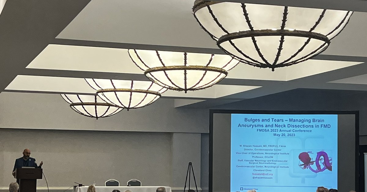Excellent talk by <a href="/shazamhussain/">Shazam Hussain, MD</a> on “Bulges and Tears- managing brain aneurysms and dissections in FMD” about techniques and technologies in the world of vascular neurology #FMD #FMDSA <a href="/FMDartery/">FMDSA</a>  #vascularneurology #endovascular <a href="/pdmace2/">Pam Mace, RN</a> <a href="/CLENeurons/">Cleveland Clinic Neurology Residents</a> <a href="/ClevelandClinic/">Cleveland Clinic</a>