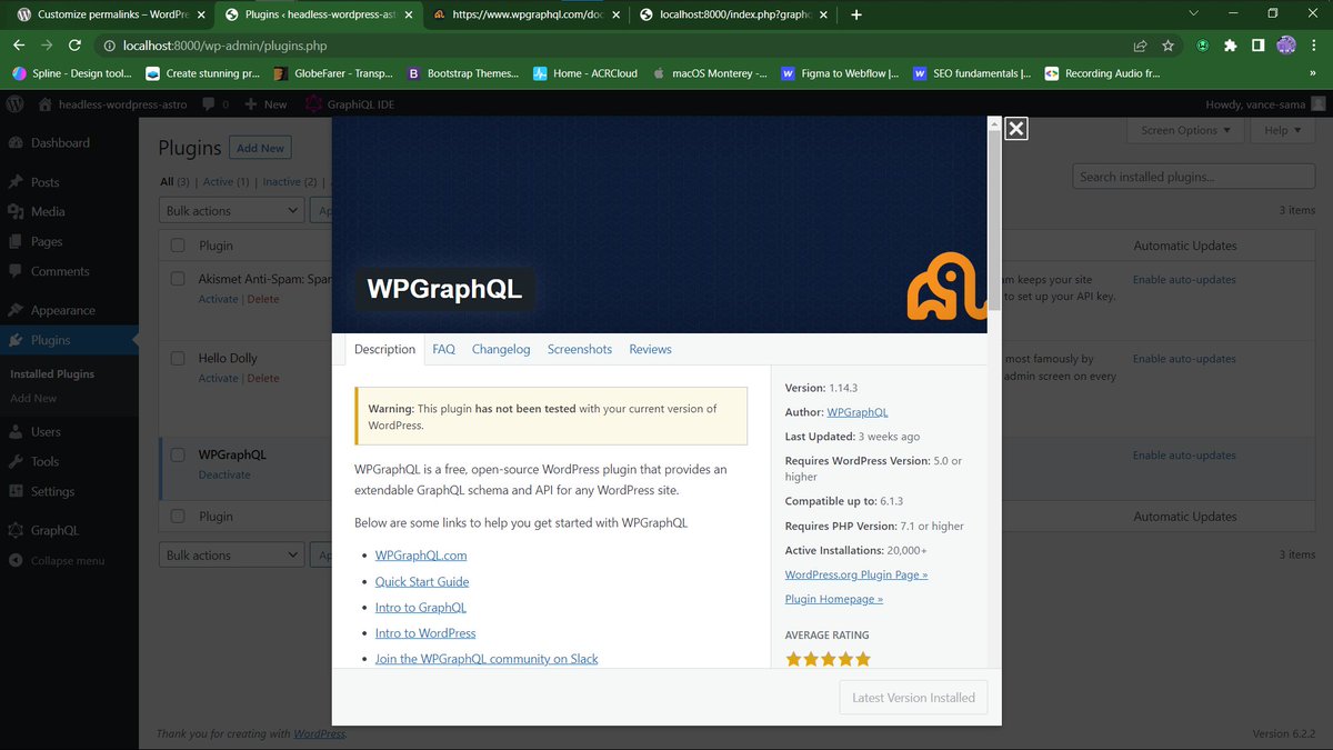 Day 19(yesterday): So i was able to setup Docker and run build a container where my Wordpress backend is running. Then i installed WPGraphql plugin to expose my site's data as a GraphQL schema, allowing me to query and manipulate data in a more flexible and efficient way.