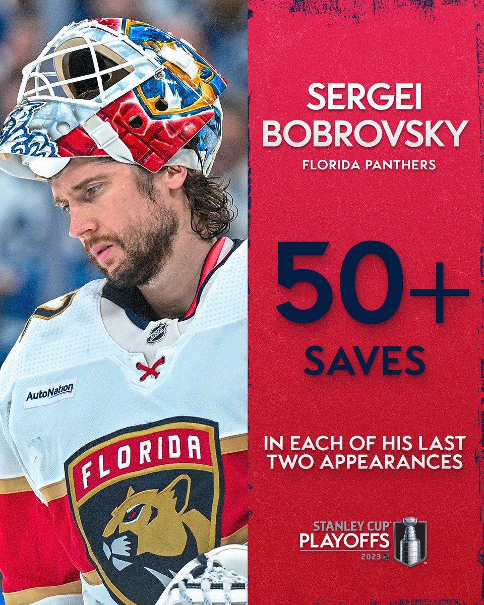 NHL's tweet photo. Bob's been busy. And Bob's been good. 🥵 #StanleyCup 

Watch Sergei Bobrovsky and the @FlaPanthers in Game 2 of the Eastern Conference Final tonight at 8p ET on @NHL_On_TNT, @Sportsnet and @TVASports. https://t.co/vCr65pihZT