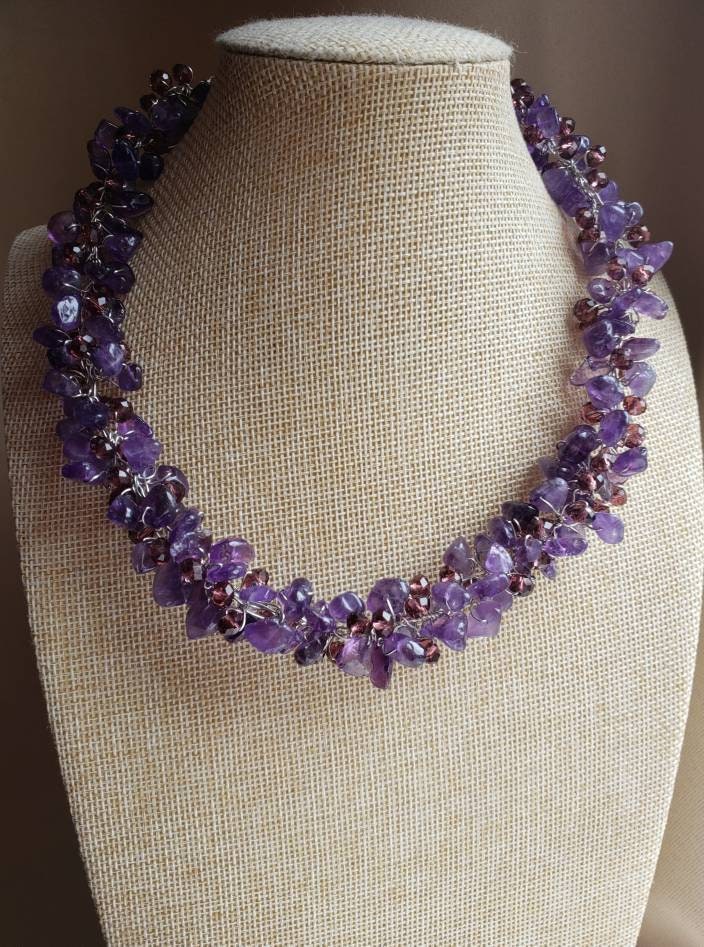 Amethyst handmade clustered #necklace chipped gemstone and glass beaded. Now with 15% off. Perffor weddings, proms and special events. #jewelleryshop #sale #AmethystNecklace 
#shopindie
Fast free UK delivery 💌 
 etsy.com/listing/146243…