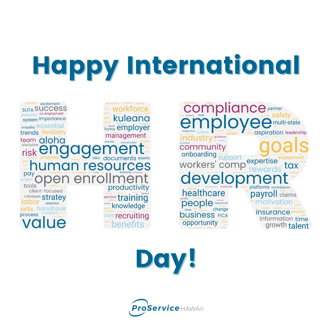 ProServiceHI's tweet image. Happy International HR Day! Today, we celebrate our HR professionals and the value and positive impact they bring to organizations every day. 

#ProServiceHawaii #HawaiiBusiness #HawaiiHR #InternationalHRDay
