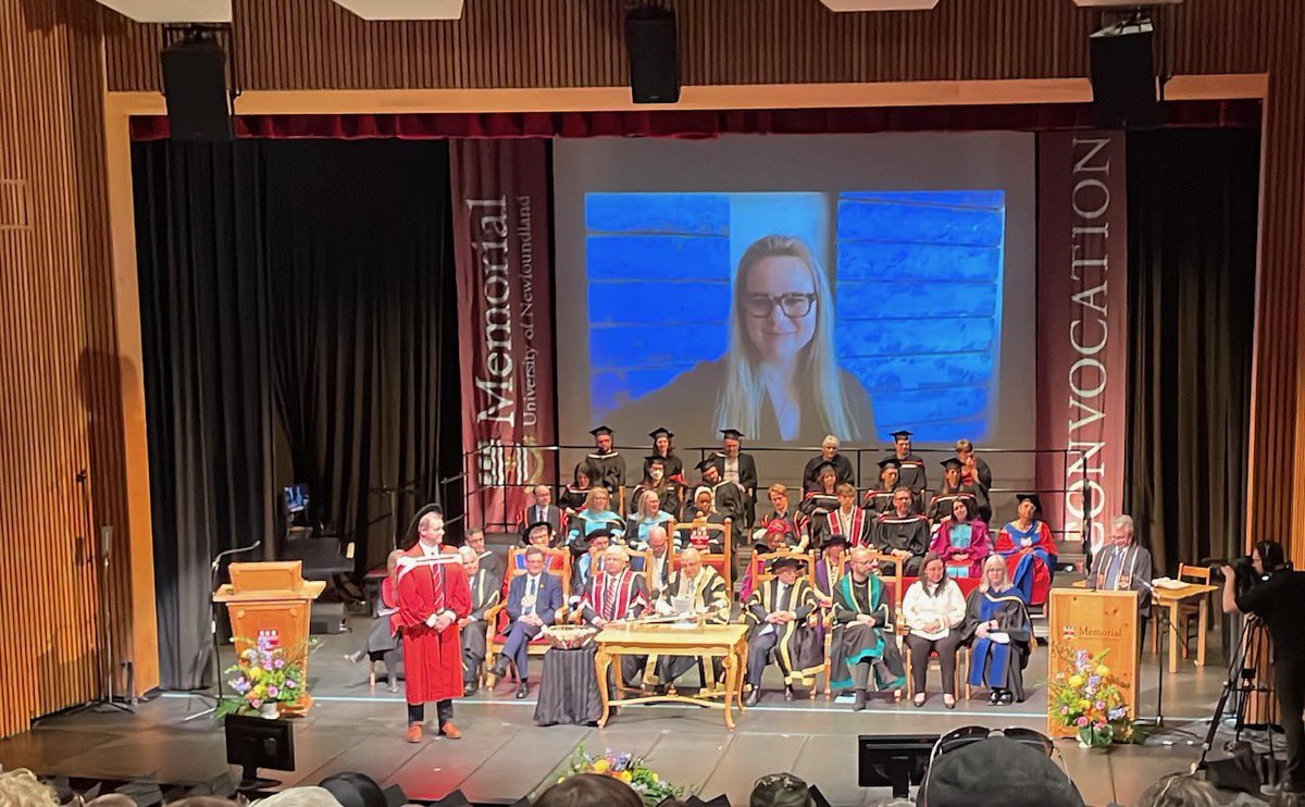 SankoffandHein's tweet photo. Incredibly proud for Irene and I to have received honourary doctorates of letters from @MemorialU in Newfoundland - and to have the opportunity to celebrate this year’s graduates (Irene joining virtually and me in person, wearing a fantastic red outfit) ❤️
#MUNgrad2023 #MUNgrad https://t.co/ukV9hw4Zq4