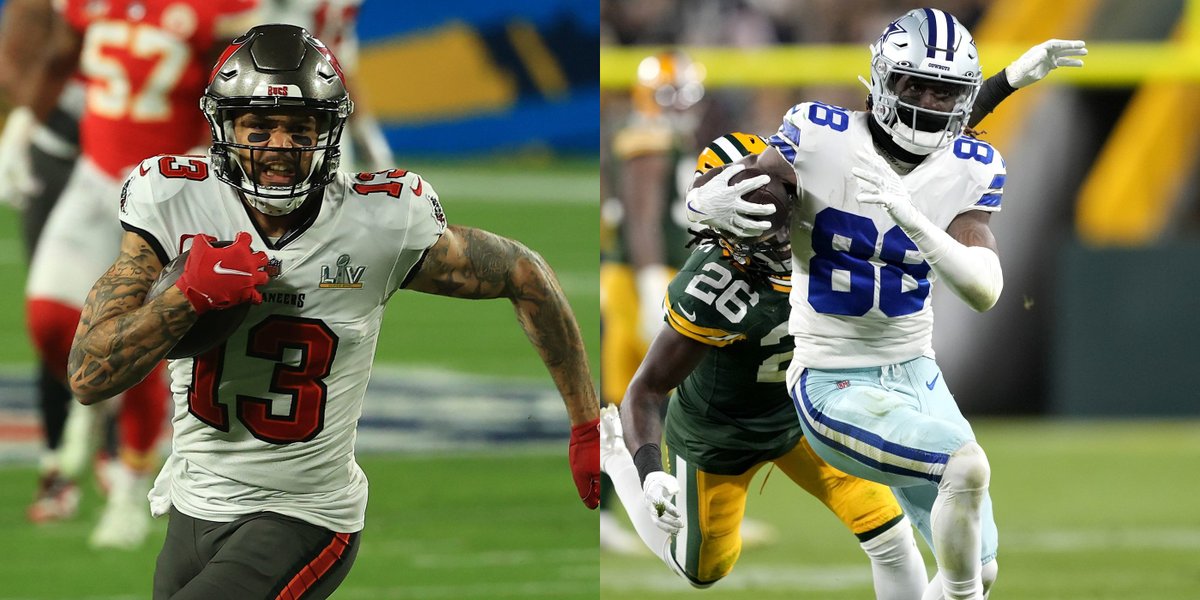 The 'Top 5' WRs in the NFL according to Davante Adams: 1) Raiders @tae15adams 2A) Vikings @JJettas2 2B) Dolphins @cheetah 3) Bills @stefondiggs 4) Jaguars @CalvinRidley1 5A) Bucs @MikeEvans13_ 5B) Cowboys @_CeeDeeThree (via @IAMATHLETEpod)